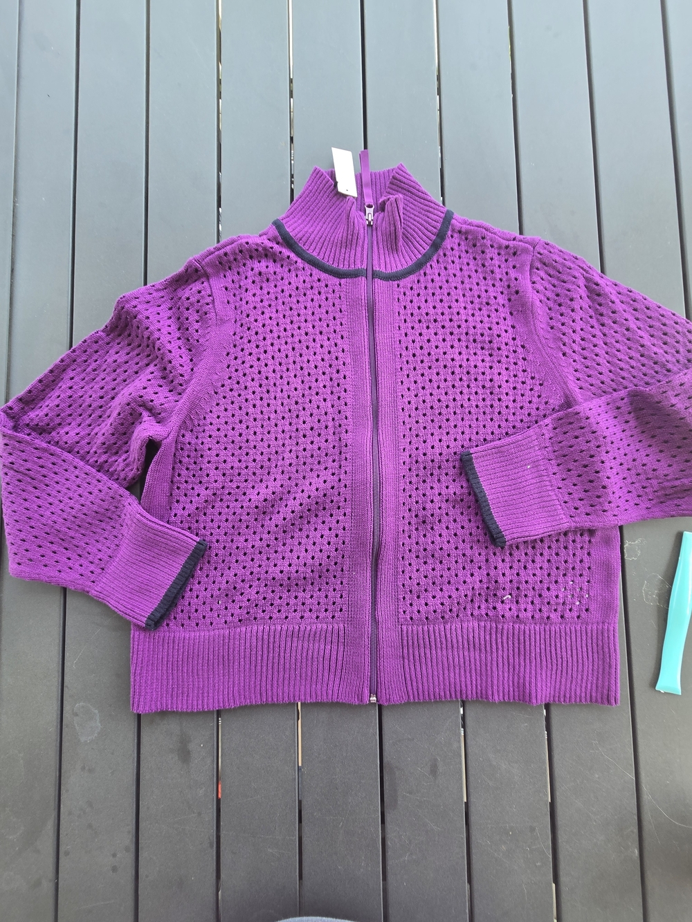 Talbots Women's Purple Solid Knit Mock Neck Full Zip Sweater Sz XL